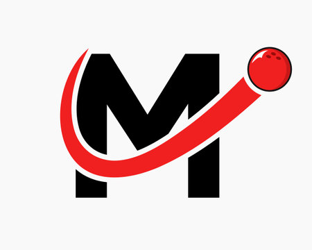 Letter M Bowling Logo. Bowling Ball Symbol With Moving Ball Iconのイラスト素材