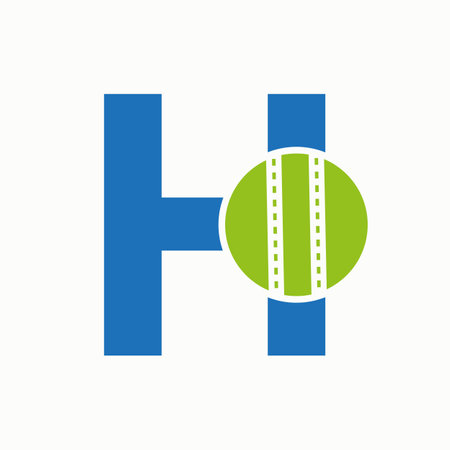 Cricket Logo On Letter H Concept. Cricket Club Symbolのイラスト素材
