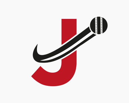 Initial Letter J Cricket Logo Concept With Moving Ball Icon For Cricket Club Symbol. Cricketer Signのイラスト素材