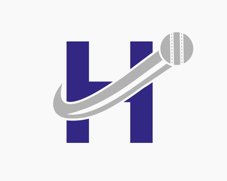 Initial Letter H Cricket Logo Concept With Moving Ball Icon For Cricket Club Symbol. Cricketer Signのイラスト素材