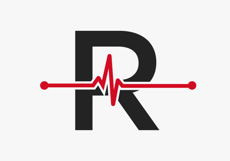 Letter R Heartbeat Logo For Medical or Health Symbol. Medical Logo Template Designのイラスト素材