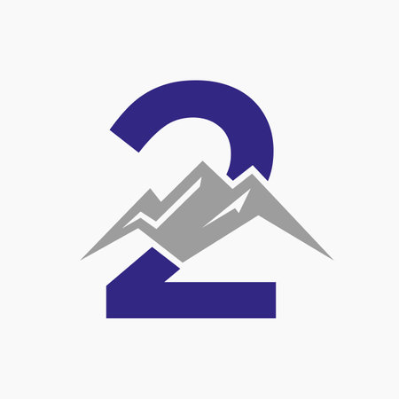 Letter 2 Mount Logo. Mountain Nature Landscape Logo Combine With Hill Icon and Templateのイラスト素材