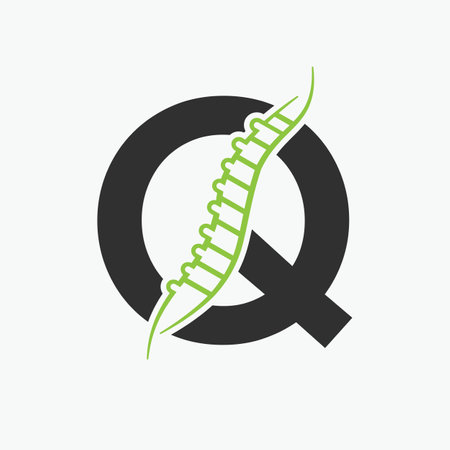 Letter Q Orthopedic Health Bone Logo Design With Back Bone Icon. Bone Health Logo Signのイラスト素材