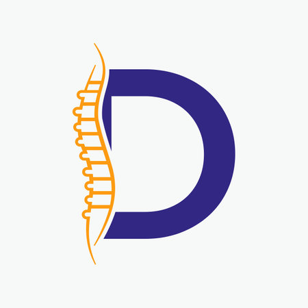 Letter D Orthopedic Health Bone Logo Design With Back Bone Icon. Bone Health Logo Signのイラスト素材