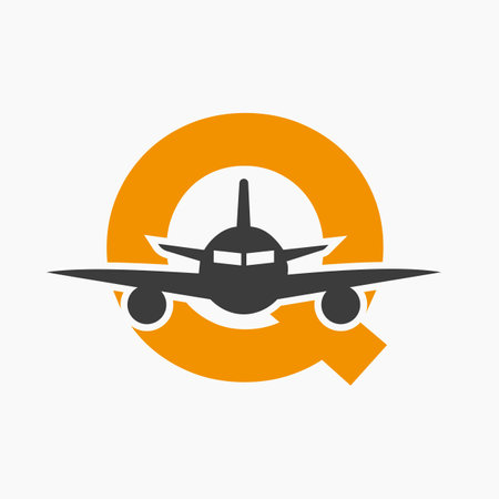 Initial Letter Q Travel Logo Concept With Flying Air Plane Symbolのイラスト素材