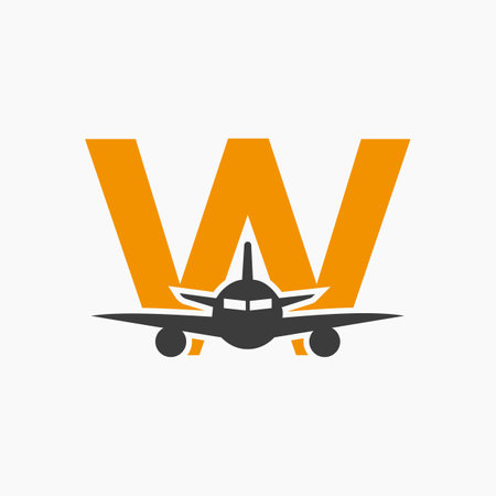 Initial Letter W Travel Logo Concept With Flying Air Plane Symbolのイラスト素材