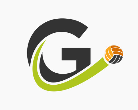 Letter G Volleyball Logo Concept With Moving Volley Ball Icon. Volleyball Sports Logotype Templateのイラスト素材