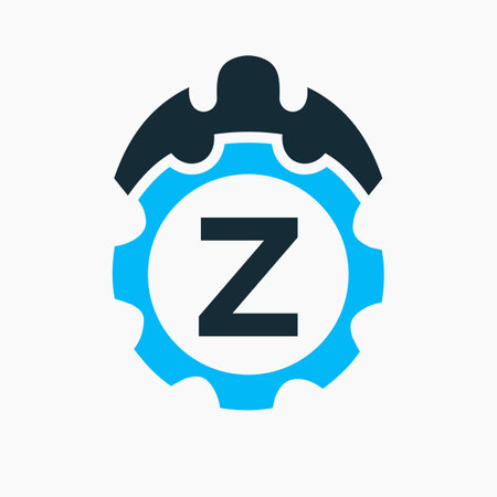 Construction Logo Letter Z Concept With Gear Icon. Engineering Architect Repair Logotypeのイラスト素材