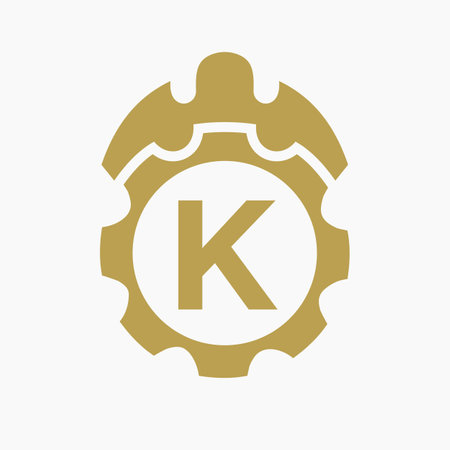 Construction Logo Letter K Concept With Gear Icon. Engineering Architect Repair Logotypeのイラスト素材