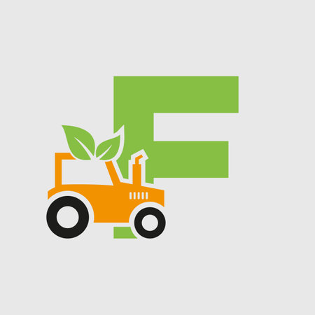 Letter F Agriculture Logo Concept With Tractor Icon Vector Template. Eco Farm Symbolのイラスト素材