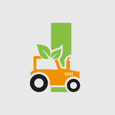 Letter I Agriculture Logo Concept With Tractor Icon Vector Template. Eco Farm Symbolのイラスト素材