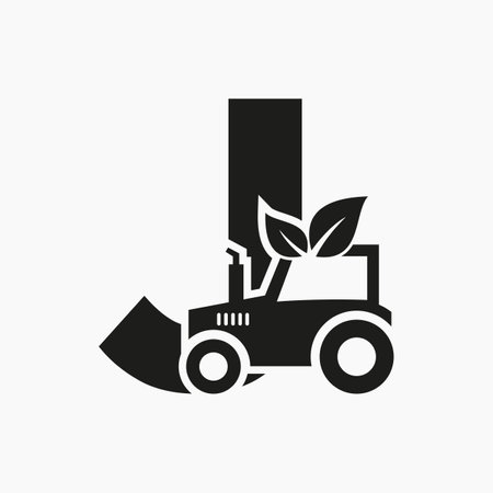 Letter J Agriculture Logo Concept With Tractor Icon Vector Template. Eco Farm Symbolのイラスト素材