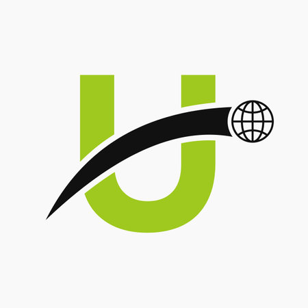 Letter U Logo Concept With Global World Icon Vector Templateのイラスト素材
