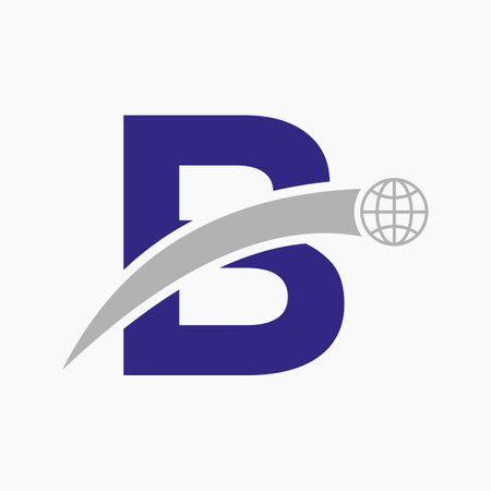 Letter B Logo Concept With Global World Icon Vector Templateのイラスト素材