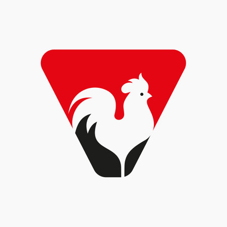 Letter V Poultry Logo With Hen Symbol. Chicken Logo, Rooster Sigh Vector Templateのイラスト素材