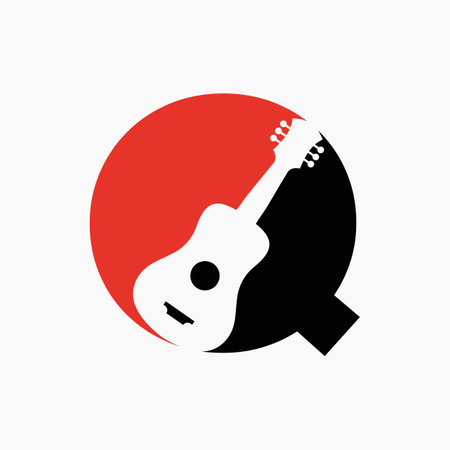 Letter Q Guitar Logo. Guitarist Logo Concept With Guitar Icon. Festival and Music Symbolのイラスト素材