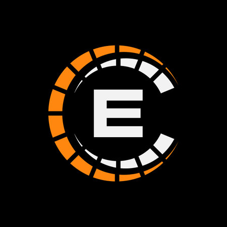 Car Automotive Logo On Letter E Speed Concept. Sport Car Symbol For Cars Service, Cars Repair With Speedometer Iconのイラスト素材
