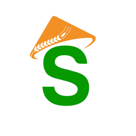 Letter S Agriculture Logo On Concept With Farmer Hat Icon. Farming Logotype Templateのイラスト素材
