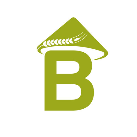 Letter B Agriculture Logo On Concept With Farmer Hat Icon. Farming Logotype Templateのイラスト素材