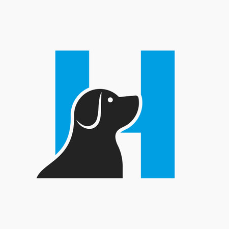 Letter H Pet Logo Design. Dog Logo Symbol Vector Template. Dog On Alphabetのイラスト素材