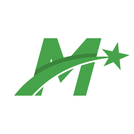 Star Logo On Letter M. Moving Star Symbol Vector Templateのイラスト素材