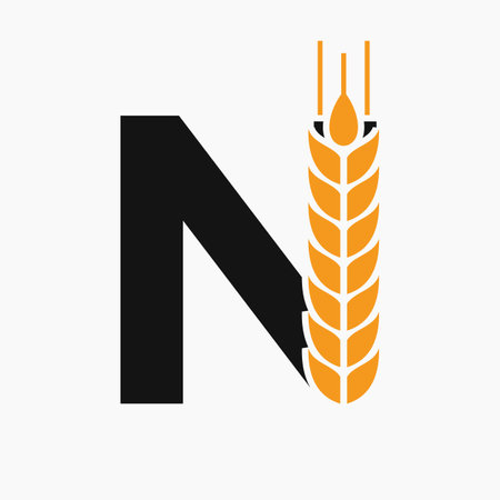 Letter N Wheat Logo For Agriculture Symbol Vector Templateのイラスト素材