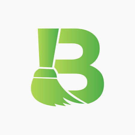 Letter B House Cleaning Logo Concept With Clean Brush Icon. Maid Service Symbolのイラスト素材