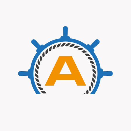 Letter A Cruise Steering Logo. Yacht Symbol, Ship Logotype, Marine Sign Templateのイラスト素材