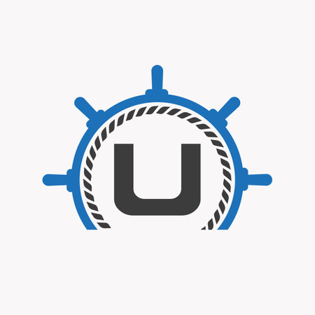 Letter U Cruise Steering Logo. Yacht Symbol, Ship Logotype, Marine Sign Templateのイラスト素材