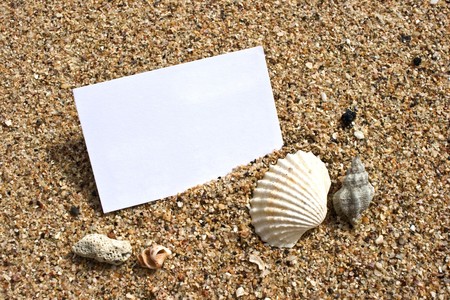 Name card on sandの写真素材