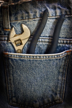 Wrench and fabric jeansの写真素材