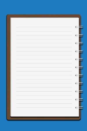 Brown cover notebook on blue backgroundの写真素材