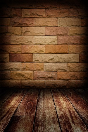 Decorate brick wall and wooden floor の写真素材