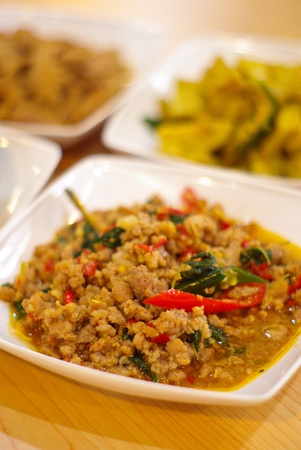 Chicken fried with chili, Thai foodの写真素材