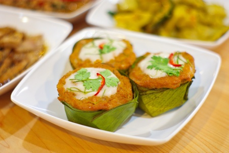 Thai food, Steamed fish with curry paste の写真素材