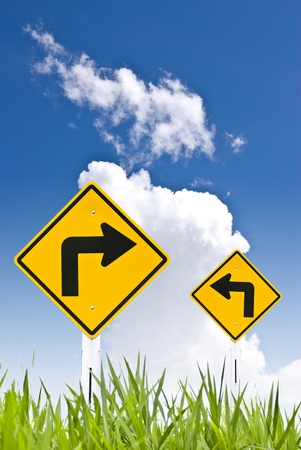 Traffic sign with blue sky の写真素材