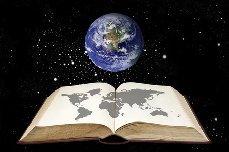 Map book in the space area with globe backgroundの写真素材