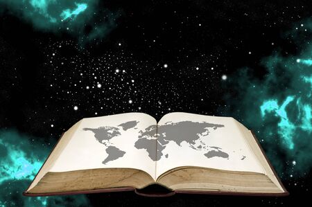 World map in old book with space areaの写真素材