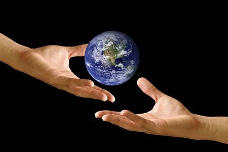 Hand share the earth to other, conceptの写真素材