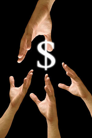 Competitor hand to strive for dollar icon の写真素材