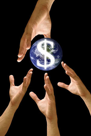 Competitor hand to strive for the world financail, conceptの写真素材