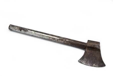 Old rusty axe on white backgroundの写真素材