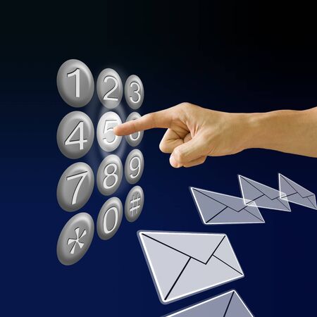 Finger pushing the button with email background, Communications conceptの写真素材