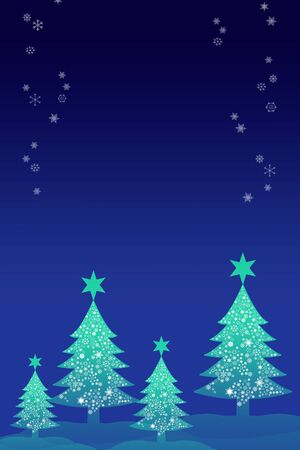 Christmas tree with snow sky background, Greeting card backgroundの写真素材