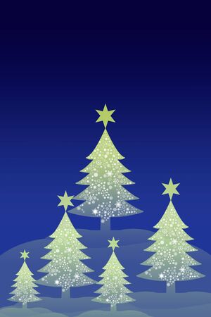 Christmas tree with snow sky background, Greeting card backgroundの写真素材
