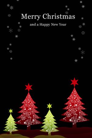 Christmas tree with snow sky background, Greeting card backgroundの写真素材