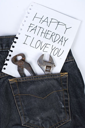 Note for dad in blue jeans. Fatherday concept.の写真素材