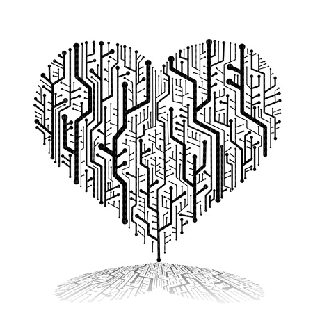 Circuit board in Heart shape with shadow on ground, Technology background の写真素材
