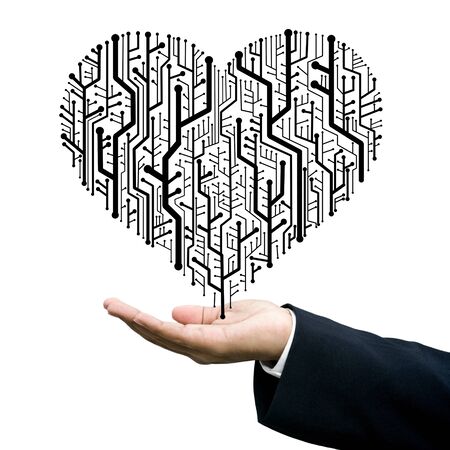 Businessman carry the Circuit board in heart shape, Technology background の写真素材