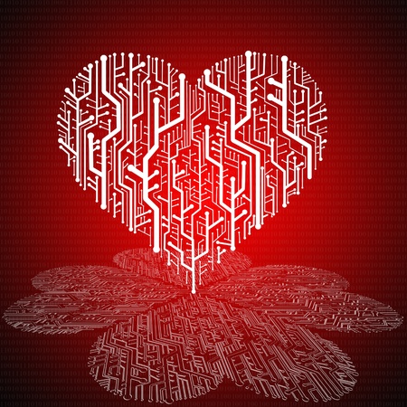 Circuit board in Heart shape with pattern on ground,  Technology background の写真素材